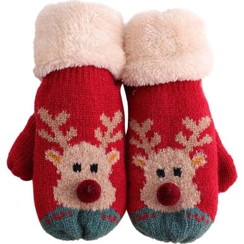 Christmas Gloves Finger Hanging Neck Plus Velvet To Keep Warm Student Cartoon Cute Christmas Deer Knitted Gloves For Outdoor
