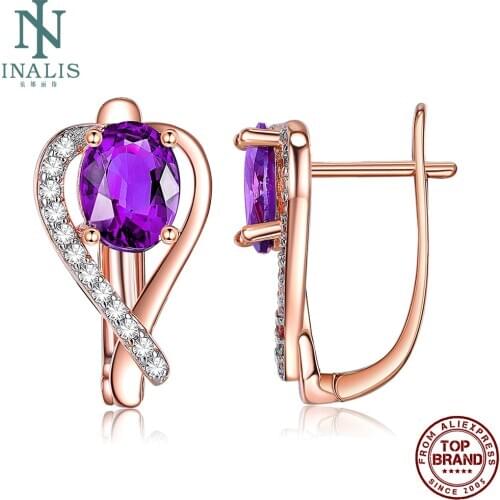 INALIS Heart-Shaped Stud Earrings For Women Purple Zircon Copper Earring Anniversary Fashion Jewelry New Arrival Dating Gift