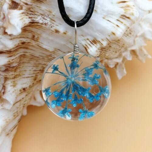 Shsby Natural Real dried flower Glass Cabochon 20mm ball Pendant Necklace Rope chain Luminous Flower Plants Jewelry Women Gifts