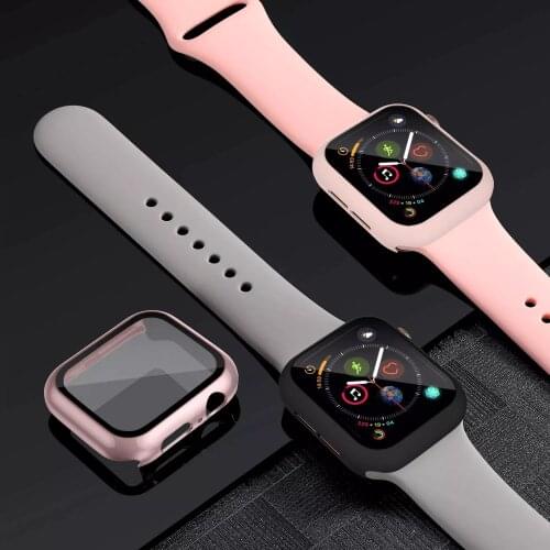 Glass+Case+Strap For Apple Watch band 44mm 40mm 38mm 42mm 44 mm Silicone smartwatch belt correa bracelet iWatch 3 4 5 6 se band