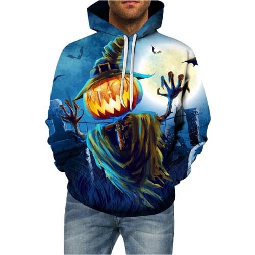 Harajuku 3d Pumpkin Print Sweatshirt Male Oversized Long Sleeve Pocket Hoodies Comfy Draw String Pullover Outdoor Warm Sweater