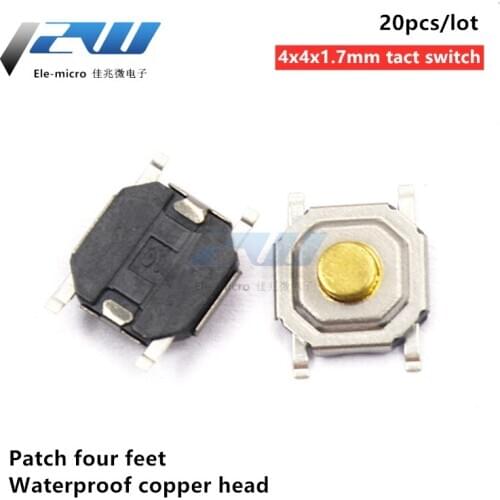 20/50/100pcs 4*4*1.7mm tact switch micro button switch 4x4x1.7 patch four-pin waterproof copper head
