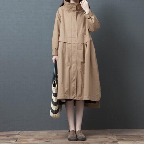 Turtleneck trench coat cardigan women autumn winter large size was thin casual loose version of the long windbreaker D74