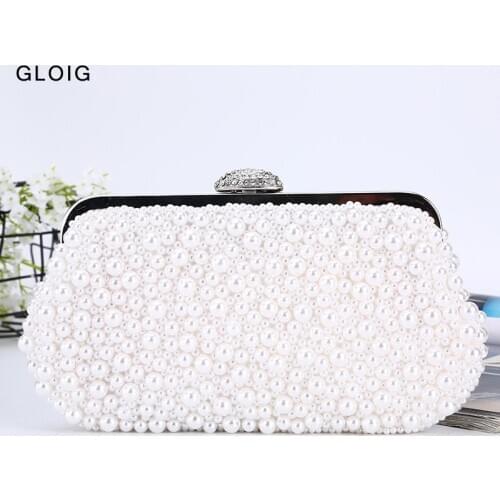 Vintage Beading Women Evening Bags Pearl Diamonds Small Clutches Party Wedding Bridal Handbags With Chain Shoulder Purse