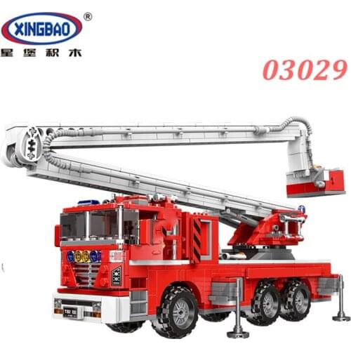 XINGBAO NEW 03029 City Series Elevating Fire Truck Set Building Blocks Aerial Ladder Truck Bricks Educational Toys Party Favor