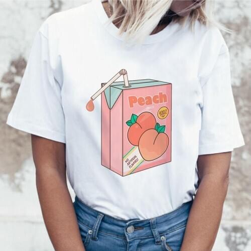 Japan Peach Juice Graphic Print T-shirt Women Harajuku Kawaii Women White T-shirt Fashion Top Tshirt 90s Girl Tshirt