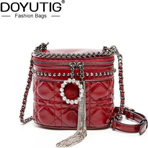 DOYUTIG 2020 New Fashion Water Bucket Bag Womens Round Genuine Leather Versatile Cross-body Bag Lady Single Shoulder Bag F764
