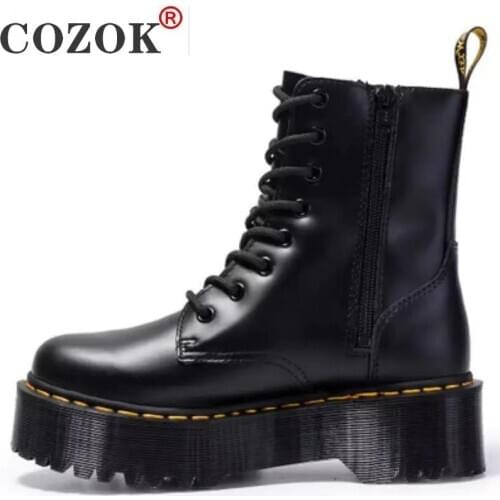 Platform Martens Boots Women Shoes 2021 New Black Leather Ankle Boots Women Punk Shoes Thick Bottom Motorcycle Boot De Mujer