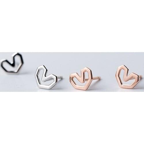 Minimalist 925 Sterling Silver For Women Simple Geometric Small Heart Stud Earrings 585 Rose Goid Color Fashion Female Gifts Je
