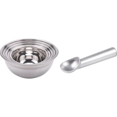 1Pcs Aluminum Ice Cream Scoop Non-Stick Anti-Freeze Spoon Dipper & 5x Stainless Steel Salad Bowl with Lid