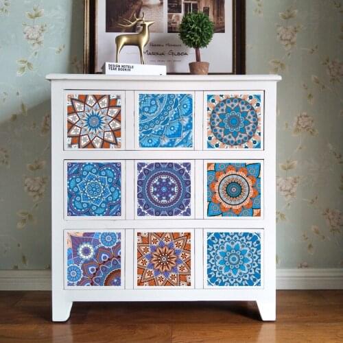 10pcs/set Mandala Floral Texture Crystal Hard Floor Tile Wall Sticker Kitchen Decoration Wall Decals Shine Surface Art Wallpaper