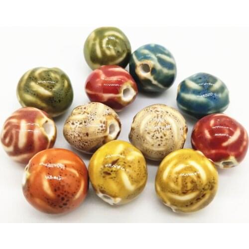 10 Pcs/Lot) 15*13mm Flowers Glaze Ceramic Beads DIY Handmade 2.5mm Hole Porcelain Beads For Jewelry Making
