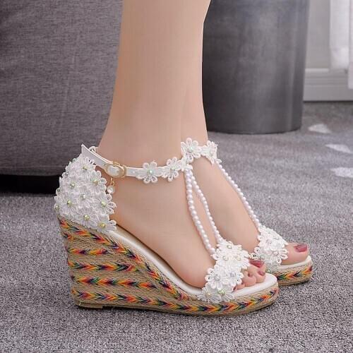 9cm rainbow lace beaded sandals waterproof platform wedge heel plus size sandals size wedge heel wedding shoes