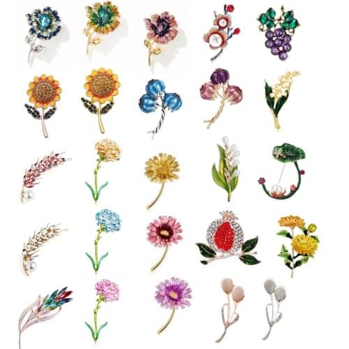 1pcs Flower Brooches For Women Enamel Brooches Jewelry Hijab Pins Crystal Decorative Garment Dress Accessories Pin