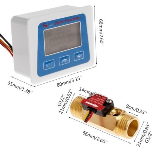 Digital Flow Meter Water Flowmeter Temperature Time Record with G1/2 Flow sensor P31A