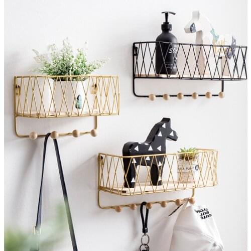 Key Holder Mail Rack Entryway Shelf Creative Simple Nordic Wrought Iron Grid Wall Mount Storage Rack Hooks Key Sorter Organizer