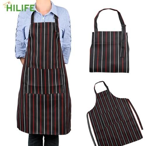 Adult Black Stripe Bib Cooking Apron With Pockets For Man Woman Adjustable Apron Home Kitchen Chef Restaurant Waiter Aprons