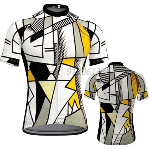 Mens Short Sleeve Cycling Jersey Cycling White Colorful Bicycle Clothes Black Summer Cycling Top Bike Top MTB Road Wear