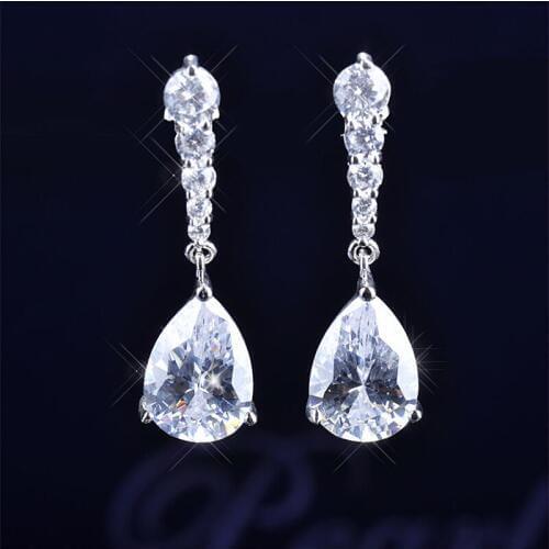 Hot Sale Cubic Zirconia Crystal Gem Women Earrings White Gold Filled Geometric Engagement Wedding Dangle Earrings For WomenE0242