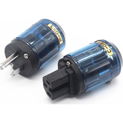 Hi-End Rhodium Plated Pure Copper P-037& C-037 US power plug Hifi audio AmplifierAC power cord connector