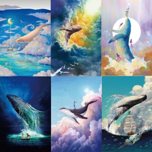 Animal Whale And Child Printed Canvas 11CT Cross-Stitch Kit Embroidery Sewing Hobby Handmade Craft Design Room Decor For Adults