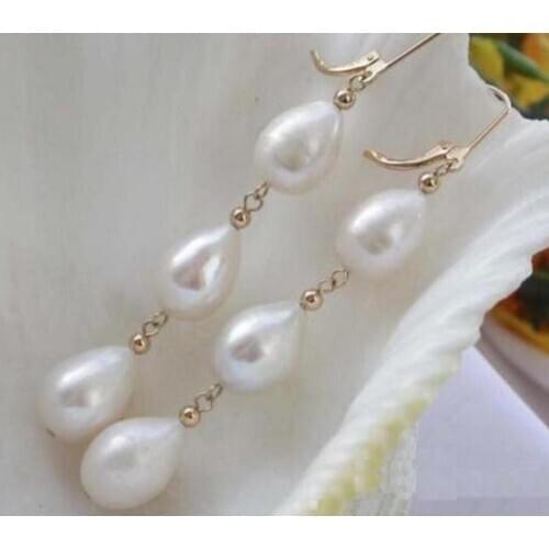 PERFECT 9x12mm AAA+ drop white south sea pearl earring 14k/20