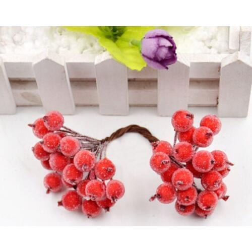 40heads Artificial Flower 12mm Mini Frost Berry Bouquet For Christmas Decoration Wreath Fake Flowers DIY Accessories