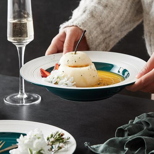 Nordic Art Ceramic Western Food Steak Ramen Dish Modern Minimalist Home Round Dessert Sushi Straw Hat Hotel Restaurant Tableware