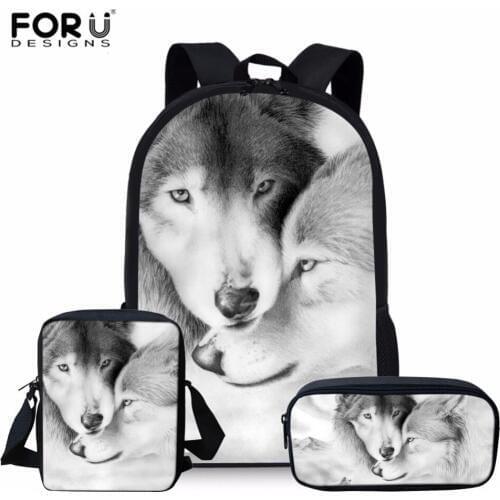 FORUDESIGNS Cool Wolf School bags Set For Boys Female Backpack Schoolbags High Quality Backpack Feminine Book Bag Custom Bag