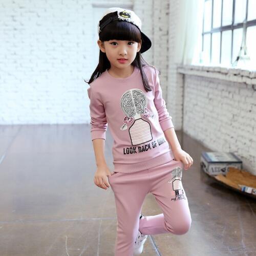 Kids Girls Sets Autumn/spring Children Clothes Fashion Girls Suits Elastic Long Sleeve T-shirt Pants Two-piece Set Clothing
