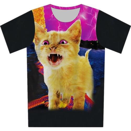 Joyonly Children Summer 3d T-shirt Smoking Weed Galaxy Cat Print Animal T shirt Boys Girls Cool Clothing Kids Baby Casual Tees