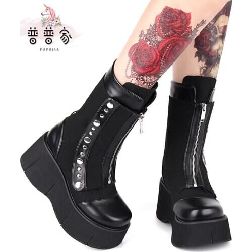 Princess sweet lolita boots Original color blocking motorcycle boots punk horse and punk wind middle boots fashion women pu143