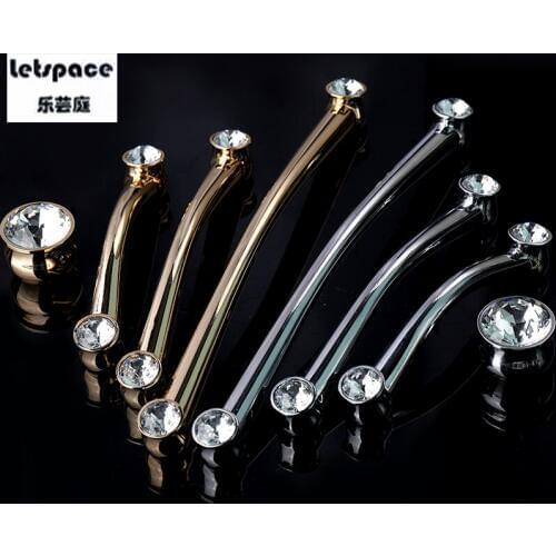 96 128 192mm Fashionable modern crystal diamond furniture door handle silver gold drawer cupboard wardrobe kitchen knob handle