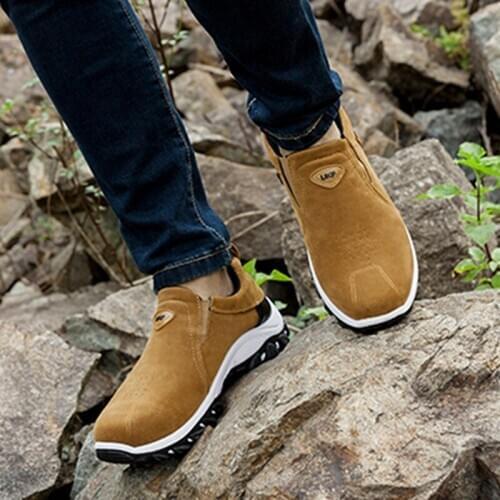 Men Casual Shoes Comfortable Walking Shoes Black Gray Brown Casual Male Shoes Spring Autumn Slip-On Flock Shoes Men Trainers