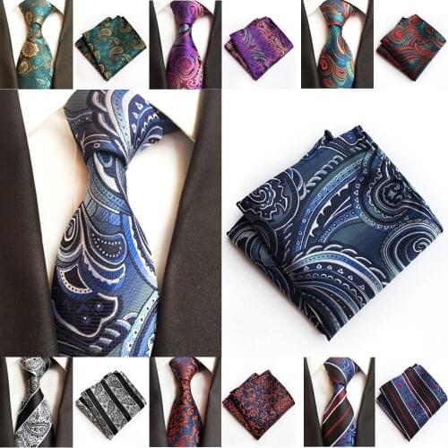 Mens Bright Color Paisley Necktie Tie Handkerchief Pocket Square Matching Set BWTHZ0327
