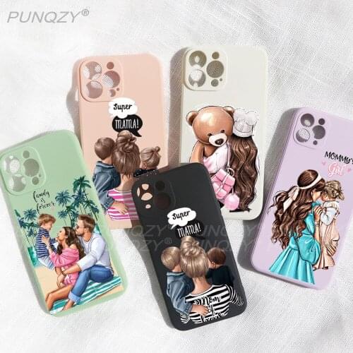 Cute Mom Girl Boy Mothers Day phone Case For iPhone 12Pro 11 Pro MAX 8 7 plus 6s X XS XR XS MAX Black Soft TPU Silicone Cover