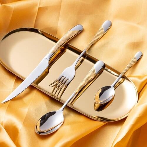 Gold Stainless Steel Cutlery Set Luxury Eco Friendly Knife Dinner Set Table Kitchen Tableware Spoon Geschirr Dining Sets EK50DS
