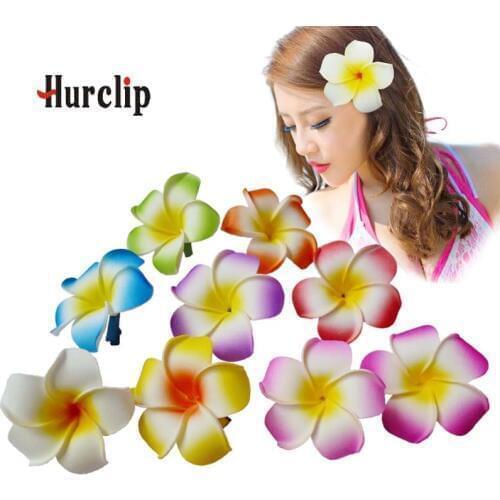 500 New fashion mixed color Fabulous Hawaii Plumeria flowers Foam Frangipani Flower hair clip silver hair clip 9CM