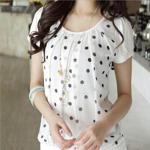 New summer short-sleeved large size woman wave point chiffon tops Blouses for women shirt short-sleeved clothing clothes