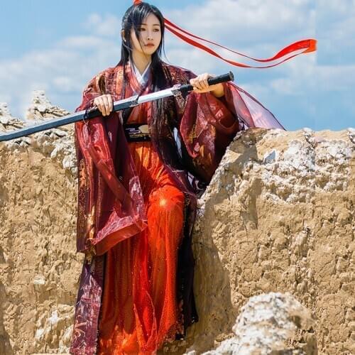 New Ancient Chinese Costume Women Clothes Traditional Hanfu Tang Dynasty Dance Costumes Folk Fairy Dress Red Outfits DWY4407