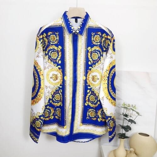Autumn Men/womens floral print Shirts Runways High quality retro print long sleeves Mens Shirt Tops C287