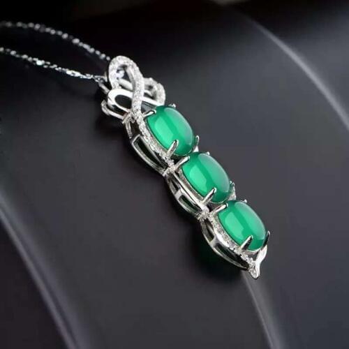 Natural Green Chalcedony necklace color beautiful gem goddess party 925 pure silver soft character girl party gift