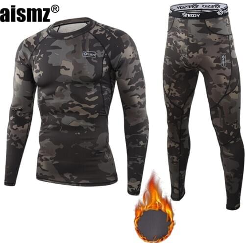Aismz Winter Thermal Underwear Men Warm Fitness Fleece Legging Tight Undershirts Compression Quick Drying Thermo Long Johns Sets