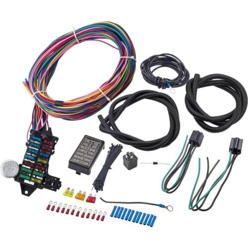 Universal 12-14 Circuit Wiring Harness 14 Fuse GXL Wire Hot Street Rod Heater