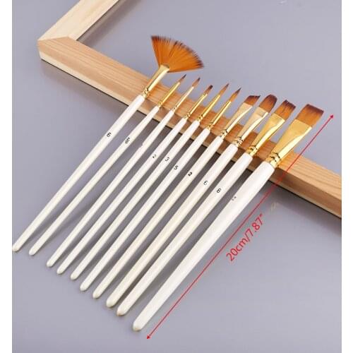 High Quality 10pcs Nylon Hair Wooden Handle Watercolor Paint Brush Pen Set DIY Oil Acrylic Painting Art Paint Brushes