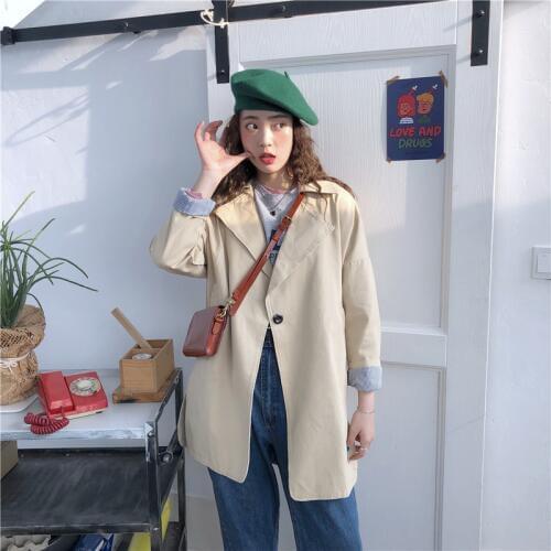 2019 spring new Korean version loose thin Medium length single-breasted jacket womens casual simple wild jacket female l42