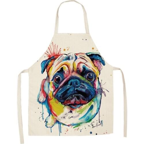 Women Kitchen Aprons Cartoon Dogs Printed Waterproof Cooking oil-proof Cotton Linen Antifouling Chef Apron 68*55cm 0108