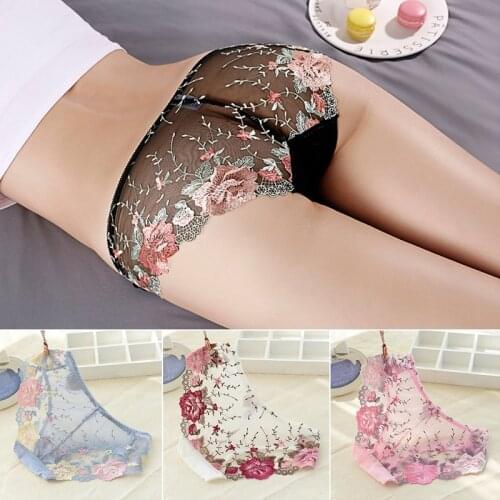 Womens Sexy Lace Panties Floral Embroidery Ladies Seamless Underwear Low-Waist Briefs Girls Underpants Lingerie Panties Briefs
