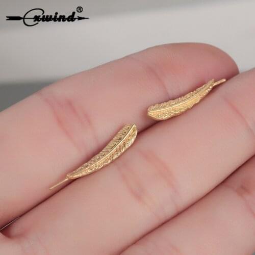Cxwind Bohemian Feather Wings Cuff Earrings for Women Gold Silver Color Leaf Ear Climber Earrings Statement Jewelry