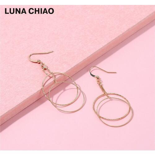 LUNA CHIAO Fashion Jewelry Double Layer Crystal Cut Cooper Circle Disc Drop Earrings Delicate Earrings for Women